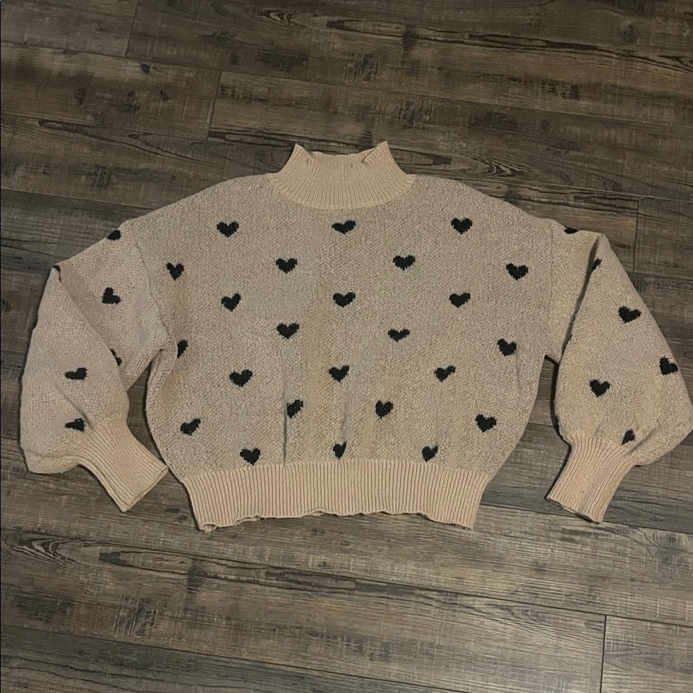 Target Beige Sweater with Black Heart Patterns - Picture 2 of 2